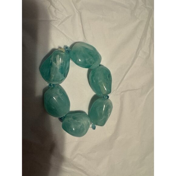 Faux Rock Bracelet Women's Costume Jewelry Blue Beads Stones - Picture 4 of 6